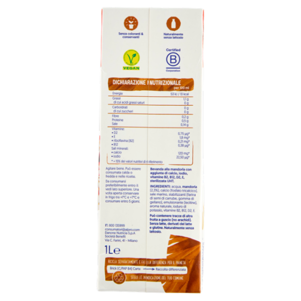 ALPRO Senza Zuccheri Mandorla, Bevanda 100% Vegetale, Basso in grassi, Senza Lattosio, 1l