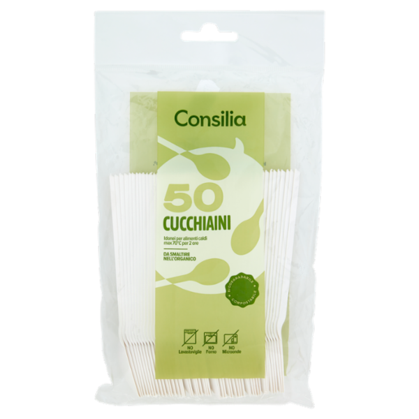 Consilia Cucchiaini Biodegradabili e Compostabili 50 pezzi