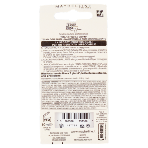 Maybelline New York Smalto SuperStay 7 Days, Smalto Effetto Gel, 06 Deep Red, 10 ml