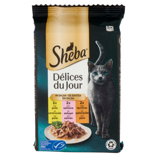 Sheba Délices du Jour Cibo Umido Gatto in Salsa con Salmone e Tacchino 6 x 50 g