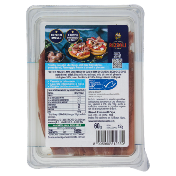 Rizzoli le Dolci del Mar Cantabrico Filetti di Alici in Olio Bio 60 g