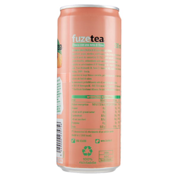 FUZE TEA, Tè Nero Pesca con una nota di Rosa Sleek Can 330ml