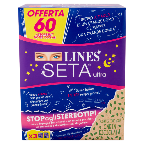Lines Seta ultra Assorbenti Notte con Ali 60 pz