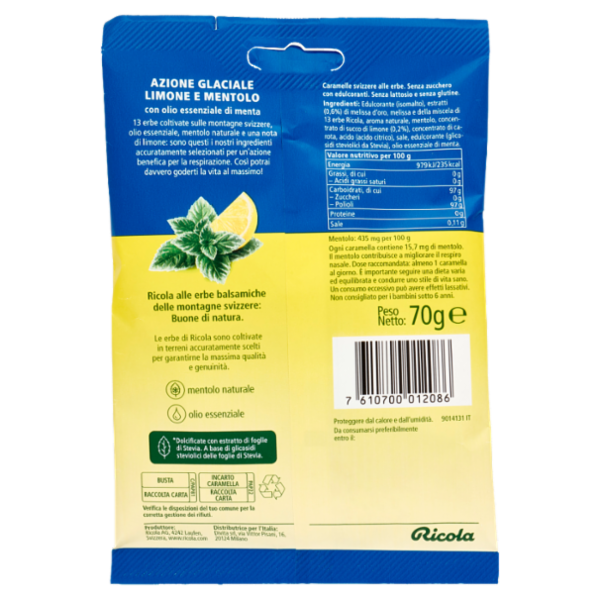 Ricola Azione Glaciale Limone e Mentolo 70 g