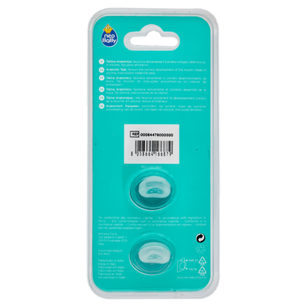 neo Baby Light Succhietto Anatomico in Silicone 12m+ Dino Verde 2 pz