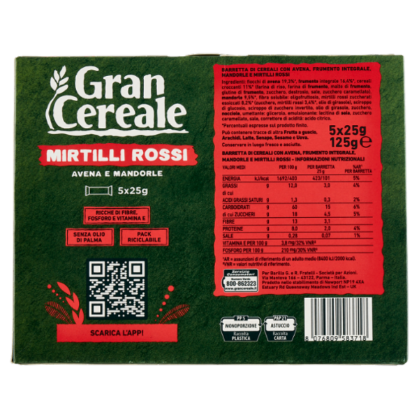 Grancereale Barrette cereali mirtilli rossi 125g