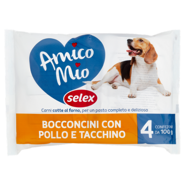 Selex Amico Mio Bocconi per Cane con Pollo e Tacchino 4x100 g