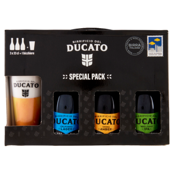 Birrificio del Ducato Special Pack California Lager, Vienna Amber, West Coast IPA 3x33cl+1 bicchiere