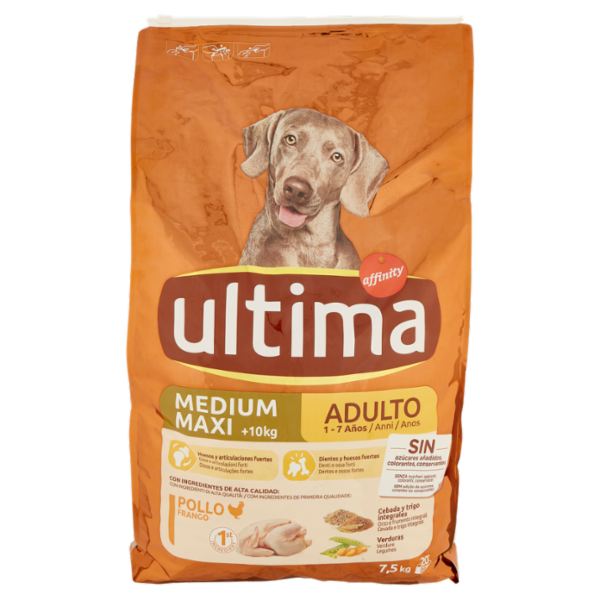 ultima Dog Medium Maxi +10kg Adulto 1-7 Anni Pollo 7,5 kg