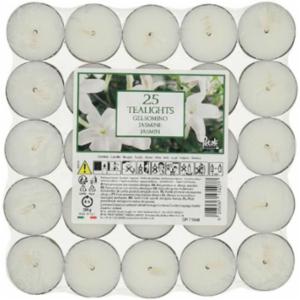 CANDELE PROFUMATE TEALIGHT CONFEZIONE DA 25 PEZZI FRAGRANZA GELSOMINO