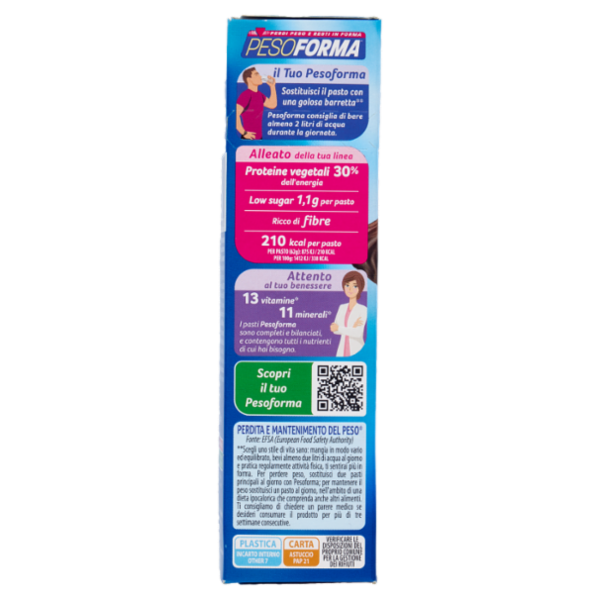 Pesoforma Barrette 2 Pasti Low Sugar Fondente Cocco, High Protein, basso impatto glicemico - 2x62g