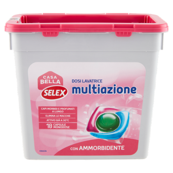 Selex Casa Bella Detersivo Lavatrice Liquido Conc. con Ammorbidente 18 Capsule Idrosolubili 378 ml