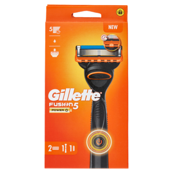 Gillette Rasoio Uomo Fusion5 Power a 5 lame, 1 Manico + 2 Lamette Barba