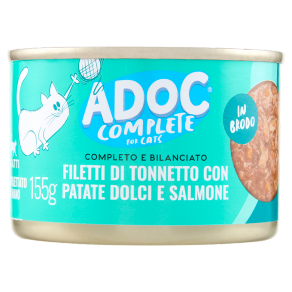 ADoC Complete For Cats Filetti di Tonnetto con Patate Dolci e Salmone in Brodo 155 g