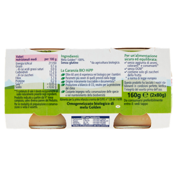 HiPP Biologico Mela Golden Omogeneizzato 2 x 80 g