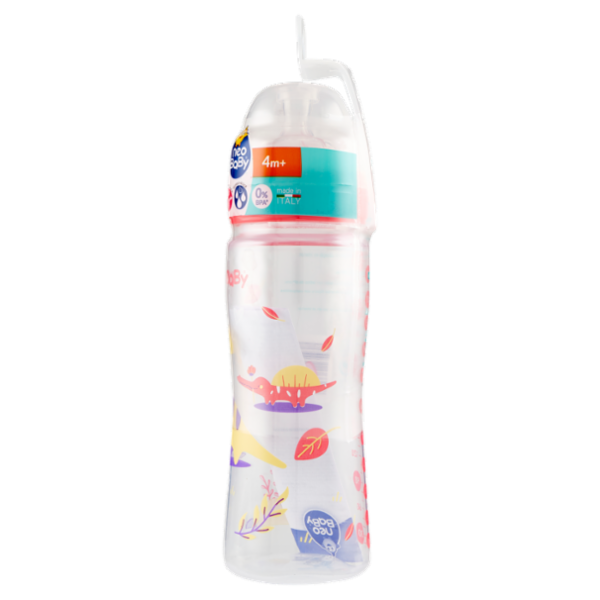 neo Baby Biberon Plastica Collo Largo 330 ml 4m+ Dino Rosa