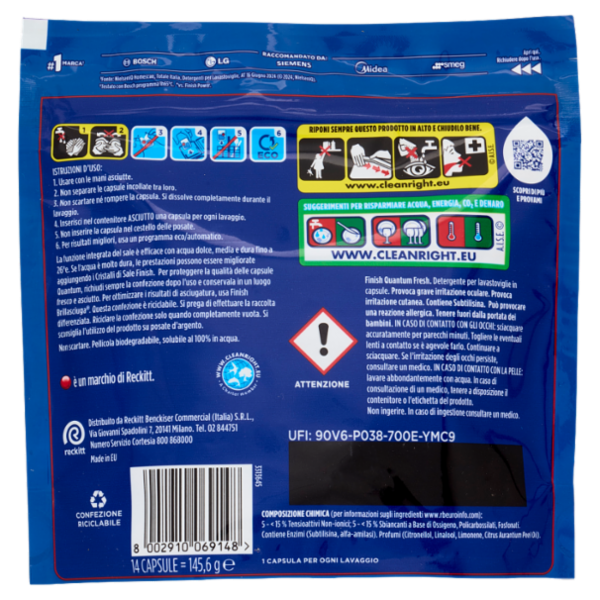 Finish Quantum Fresh pastiglie lavastoviglie 14 lavaggi 145,6 g