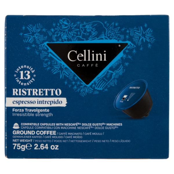 Cellini Caffè Ristretto espresso intrepido 10 Capsule Compatibili 75 g