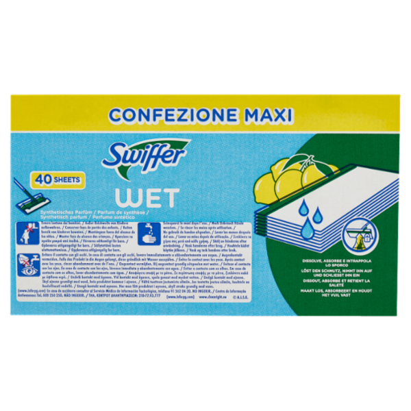 Swiffer Wet Panni Umidi Lavapavimenti Limone - Ricarica 40 Salviette