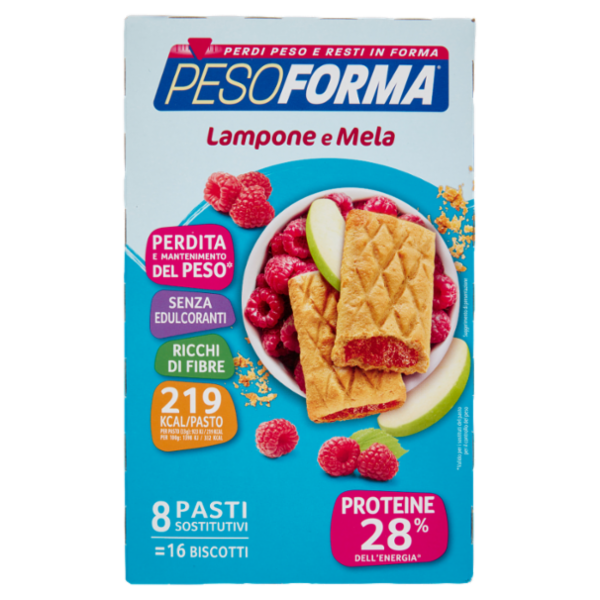Pesoforma Biscotto Lampone e Mela, sostitutivo del pasto per perdita e controllo del peso, 16 x 33g