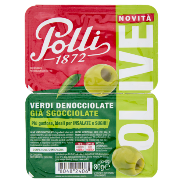 Polli Olive Verdi Denocciolate Già Sgocciolate 2 x 40 g