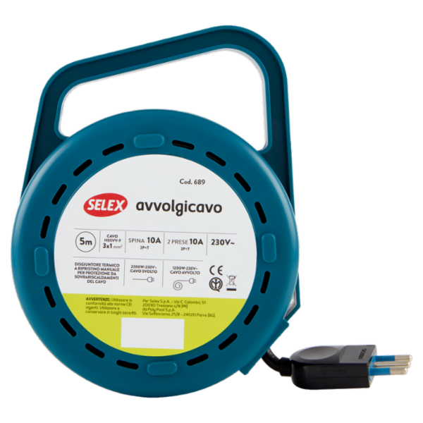 Selex Avvolgicavo Spina 10A +2 Prese 10A(Ita) 5 m