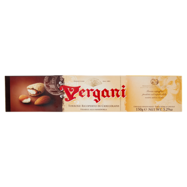 Vergani Torrone Ricoperto di Cioccolato Friabile alla Mandorla 150 g