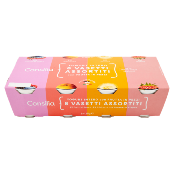 Consilia Yogurt Intero Ai Gusti Assortiti: Frutti di Bosco, Albicocca, Fragola, Banana 8x125 g
