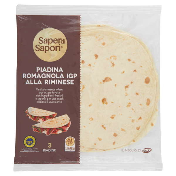 Selex Saper di Sapori Piadine Fresche Romagnole I.G.P. alla Riminese 3x120 g