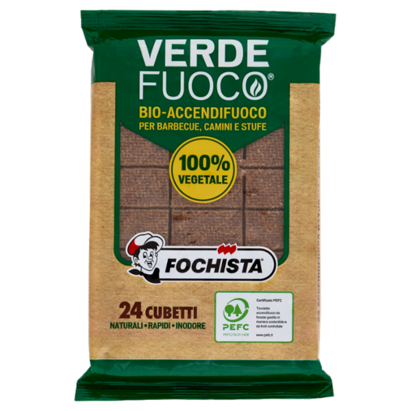 Fochista Verdefuoco Bio-Accendifuoco per Barbecue, Camini e Stufe Cubetti 24 pz