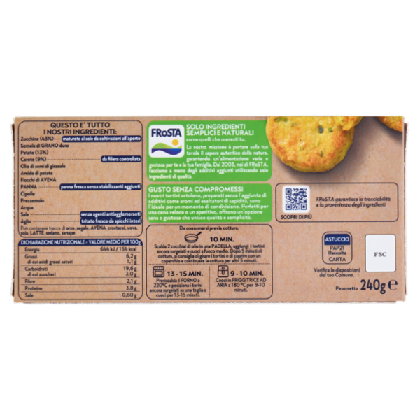 FRoSTA 8 Tortini Ortolano con Zucchine e Carote 240 g