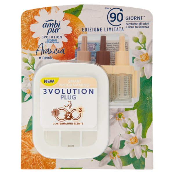 Ambi Pur Profumatore per Ambienti Diffusore Elettrico e Ricarica 3Volution, Arancia e Neroli 20 ml