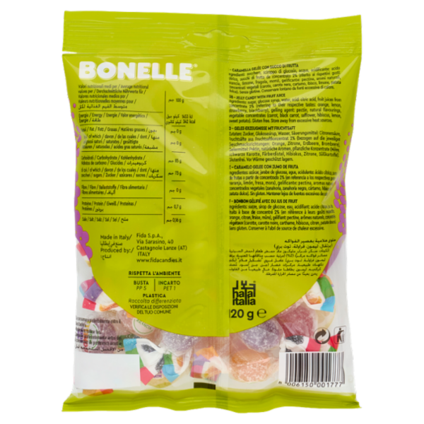 Bonelle Mini Gelées con Succo di Frutta Arancia, Limone, Fragola, Mora 120 g