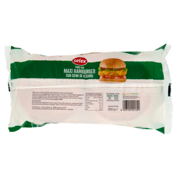 Selex Pane per Maxi Hamburger con Sesamo 4 pezzi 300 g