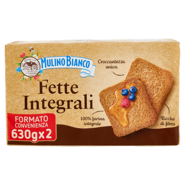 Mulino Bianco Fette Biscottate Integrali Ricche di Fibre 2 pacchi 630g