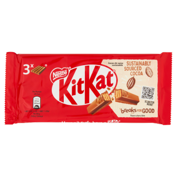KITKAT Classic Wafer ricoperto di Cioccolato al Latte 3 Snack da 41,5g