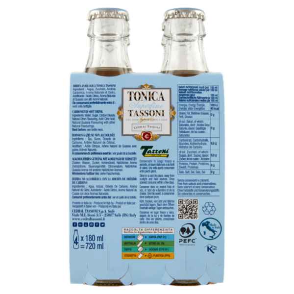 Tassoni Tonica Superfine con Aroma Naturale di Cedro 4 x 180 ml