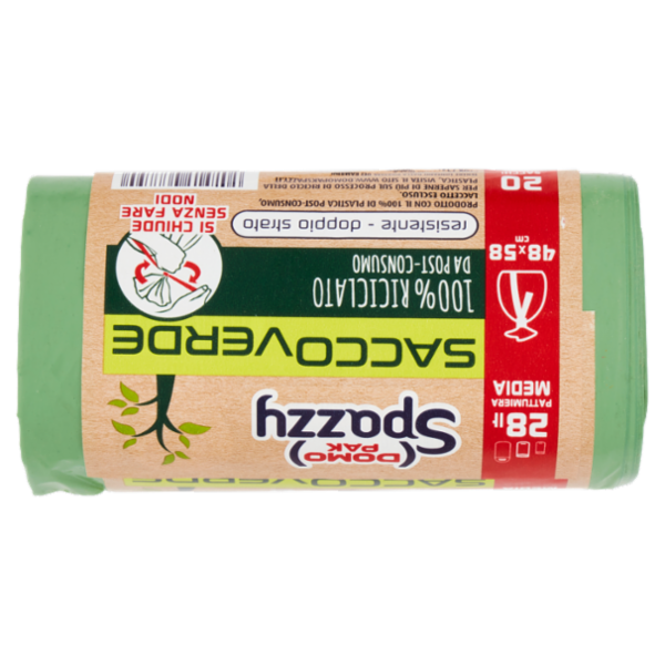 Domopak Spazzy Sacco Verde 100% Riciclato da Post-Consumo 28 lt 48x58 cm 20 pz