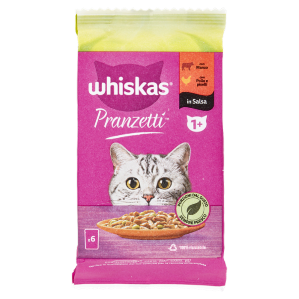 Whiskas Pranzetti con Manzo, con Pollo e piselli in Salsa 6 x 50 g