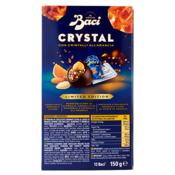 BACI PERUGINA Crystal Cioccolatini Fondenti all'Arancia ripieni al Gianduia Scatola 150g