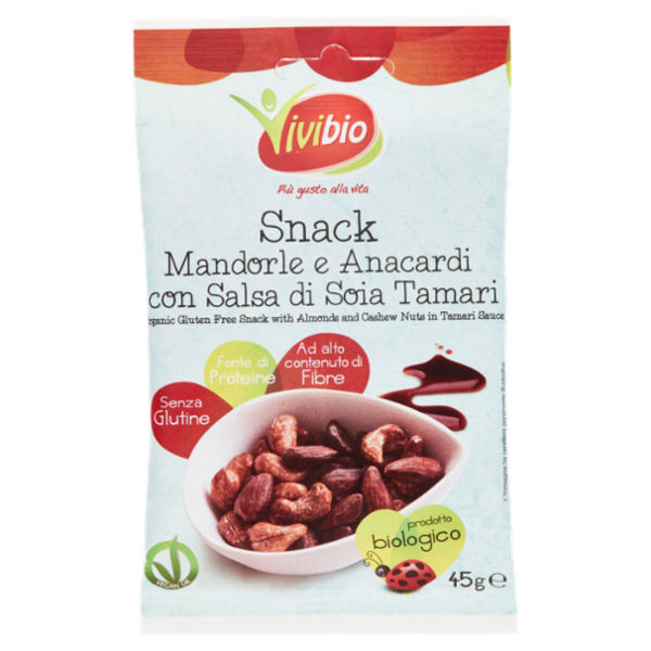 Vivibio Snack Mandorle e Anacardi con Salsa di Soia Tamari 45 g