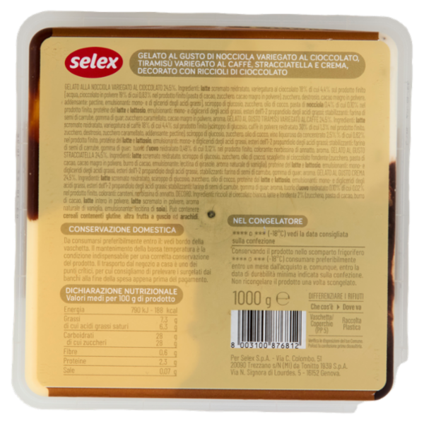 Selex Gelato Nocciolata, Tiramisù, Stracciatella e Crema 1 kg