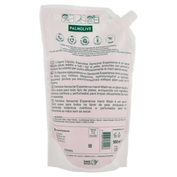 Palmolive Ricarica Sapone Liquido Mani Sensorial Experience rosa del Marocco e Peonia 900 ml