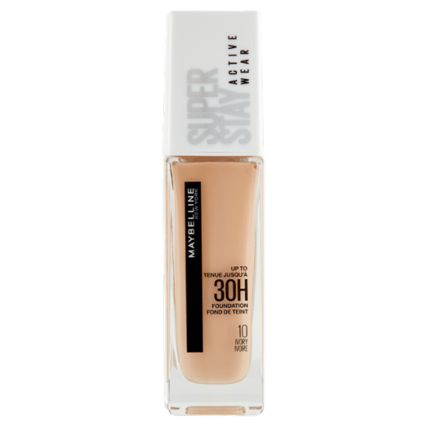 Maybelline New York Fondotinta Liquido SuperStay 30H Active Wear, Ivory (10), 30 ml