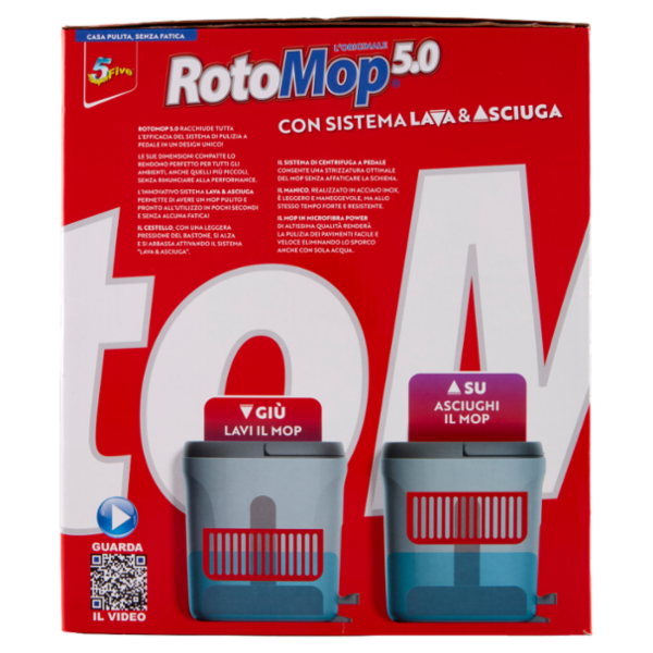 Super5 RotoMop 5.0 Kit Secchio + Mop con Frange in Microfibra Power con Sistema Lava & Asciuga