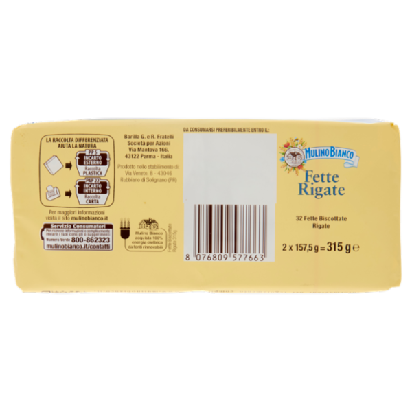 Mulino Bianco Fette Biscottate Rigate 315g