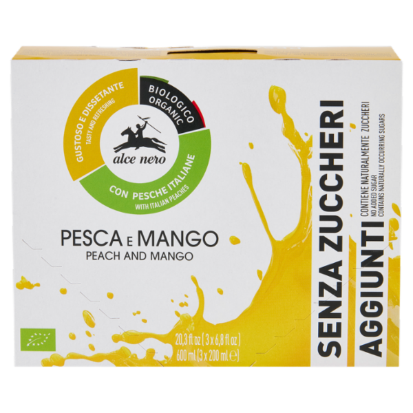 alce nero Pesca e Mango Senza Zuccheri Aggiunti 3 x 200 ml