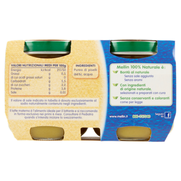 Mellin Piselli 100% Naturale Omogeneizzato 2 x 125 g