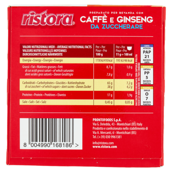 ristora Caffè e Ginseng da Zuccherare Capsule Compatibili con Macchine Nescafè Dolce Gusto 10 x 11 g