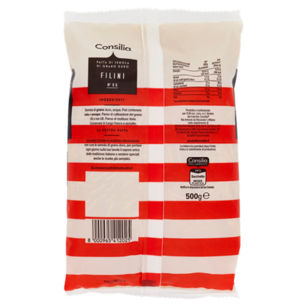 Consilia Pasta di Semola Trafilata al Teflon Filini 500 g